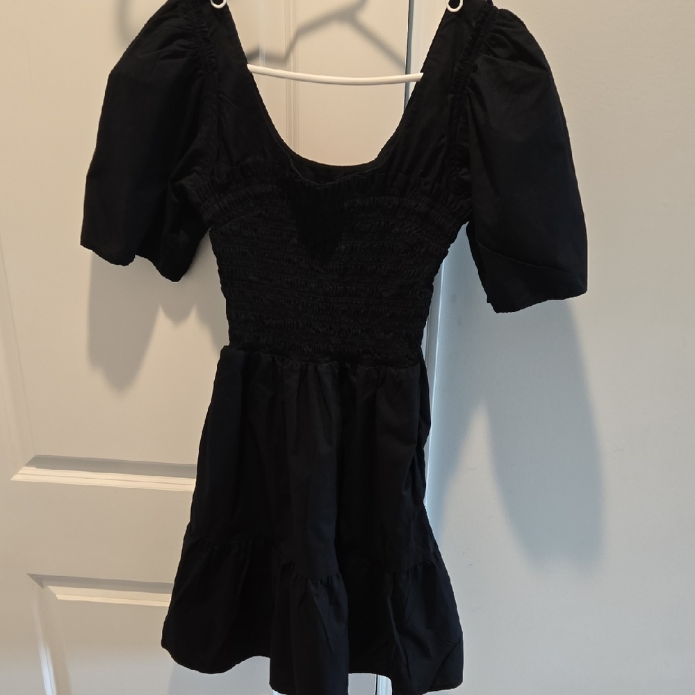 GAP Black Mini Dress with Puff Sleeves Medium Tall